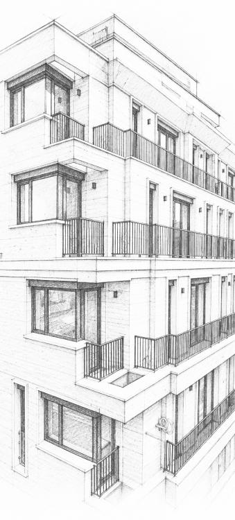 Architectural sketch of a VANP Invest building